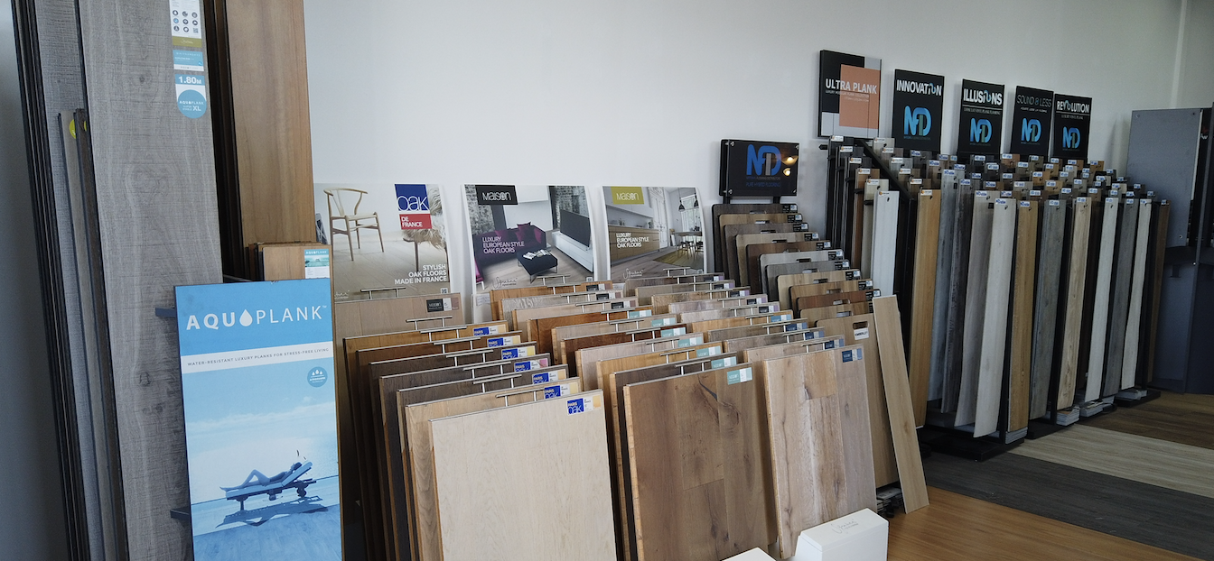 A flooring store show room showing a wide range of products.