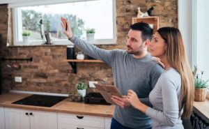 Couple planning kitchen renovation.