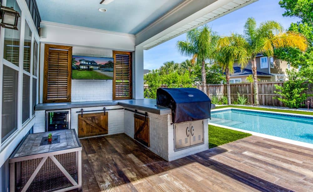 Backyard pool and outdoor kitchen.